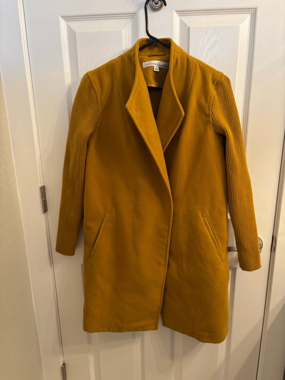 Kenneth Cole New York Coat Womens Small Mustard Ribbed Sleeve Long Jacket